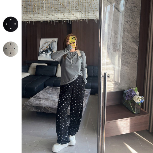 大码女装胖mm2024年秋冬装新款圆点休闲阔腿慵懒风长休闲弯刀裤子