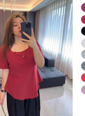 方程式小蛮腰 大码女装胖mm新款2024年夏装宽松遮肉短袖半袖T恤