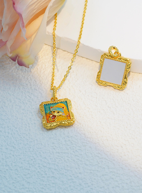 18k金白贝油画猫吊坠【QL07371】