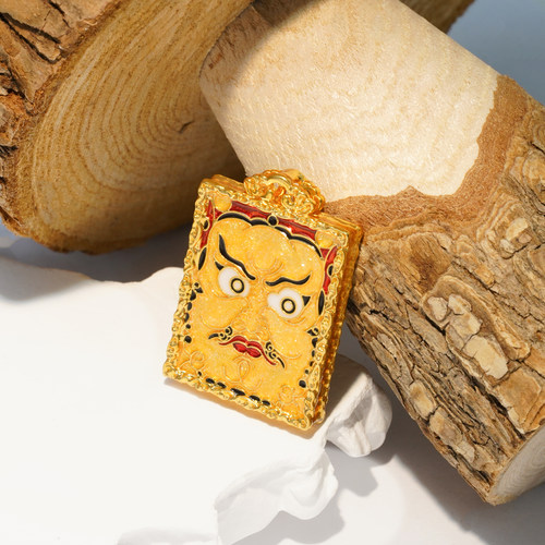 18k金黑玛瑙黄财神方牌吊坠配件