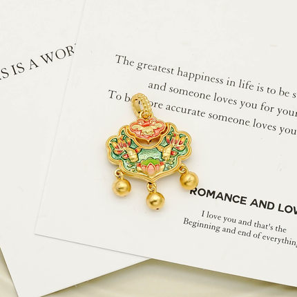 通体18k金珐琅锦鲤锁吊坠女百搭DIY项链配件配饰轻奢【QL06077】