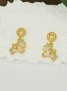 【店铺专属】通体18k金莫桑珐琅飞马耳钉女款时尚百搭耳饰QL07470