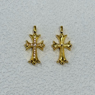 正品通体18k金十字架项链吊坠DIY配件百搭(13mm)【QL07561】