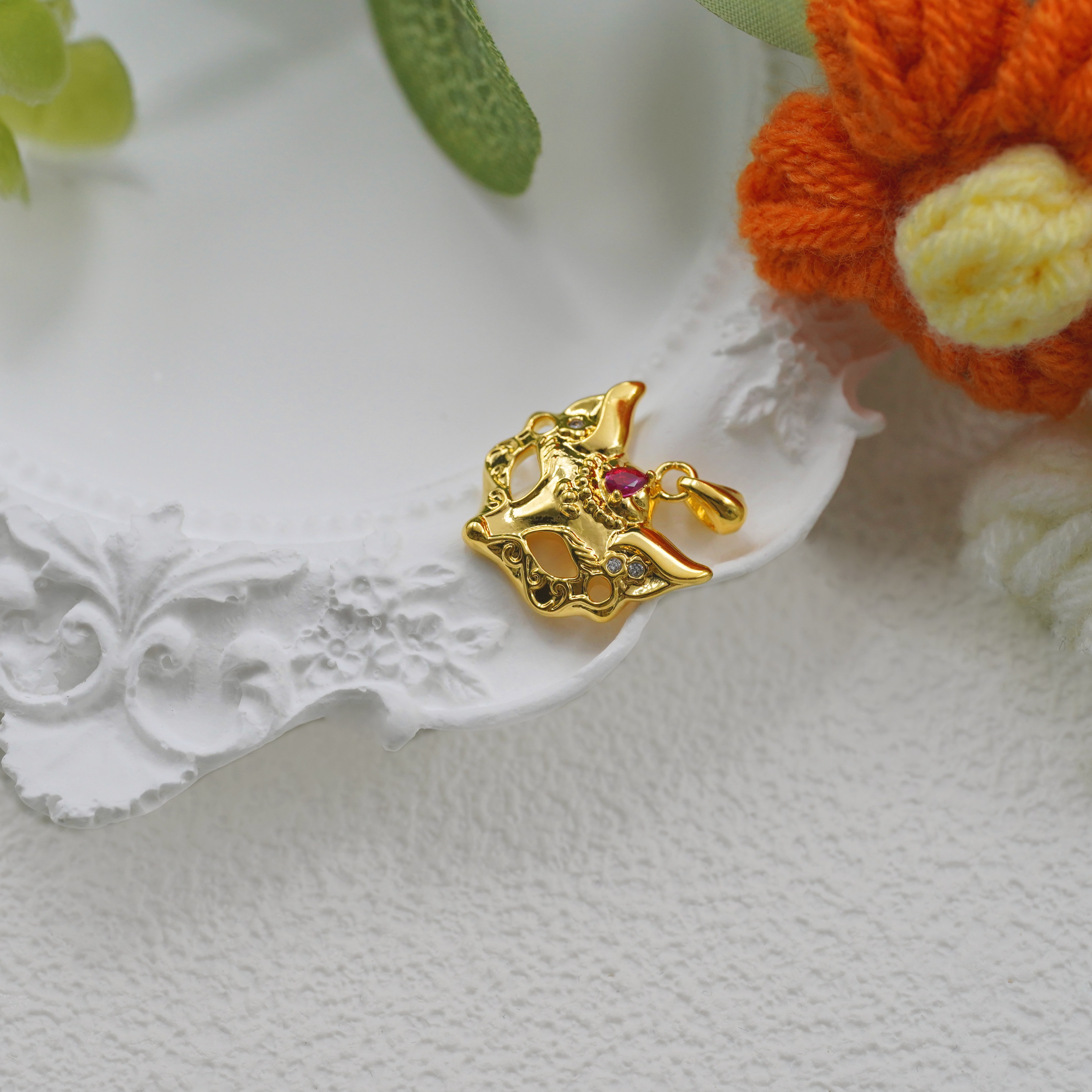 【店铺专属】18k金狐狸面具吊坠百搭DIY项链手链配件不脱模WT0559