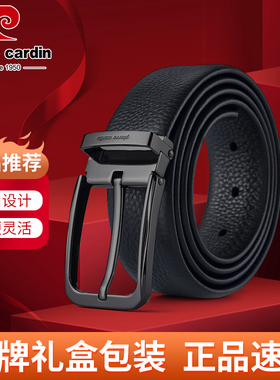 皮尔卡丹新款皮带男高雅时尚头层牛皮针扣裤腰带真皮礼盒送男友