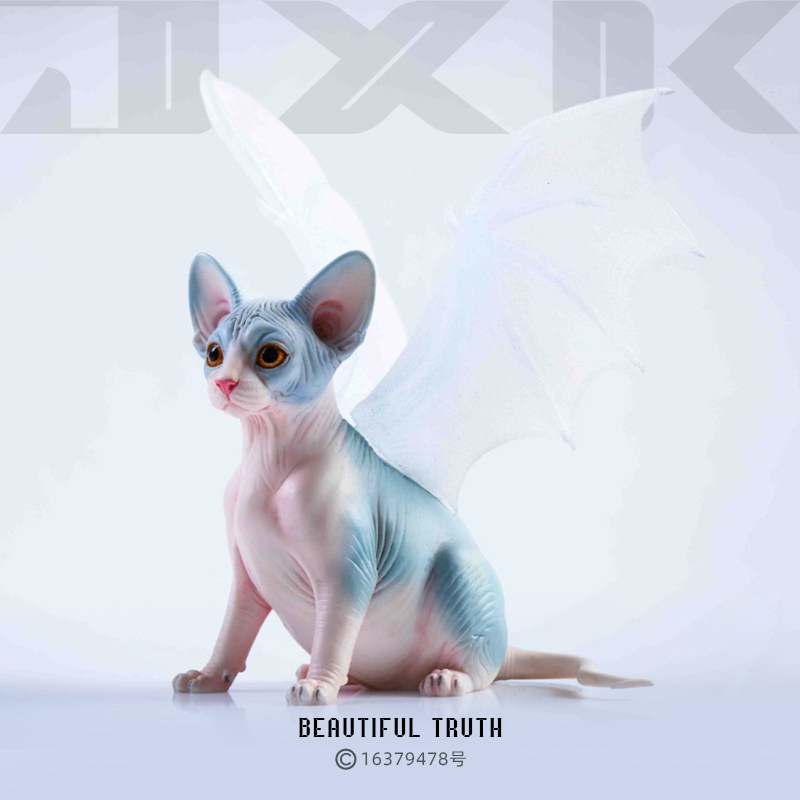 jxk斯芬克斯无毛猫模型 幻想生物蝠猫手办创意猫咪摆件动物装饰品