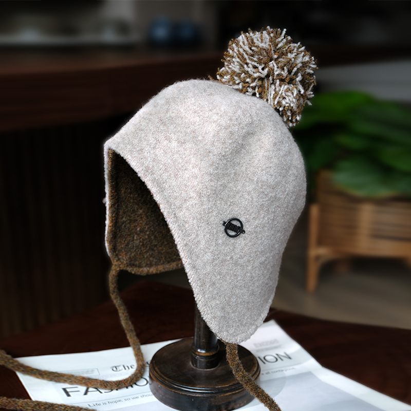 小野商 双面戴温暖牦牛绒套头帽毛线帽冬季护耳帽子可爱毛球帽女