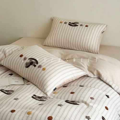 卡通木马全棉水洗泡泡纱四件套