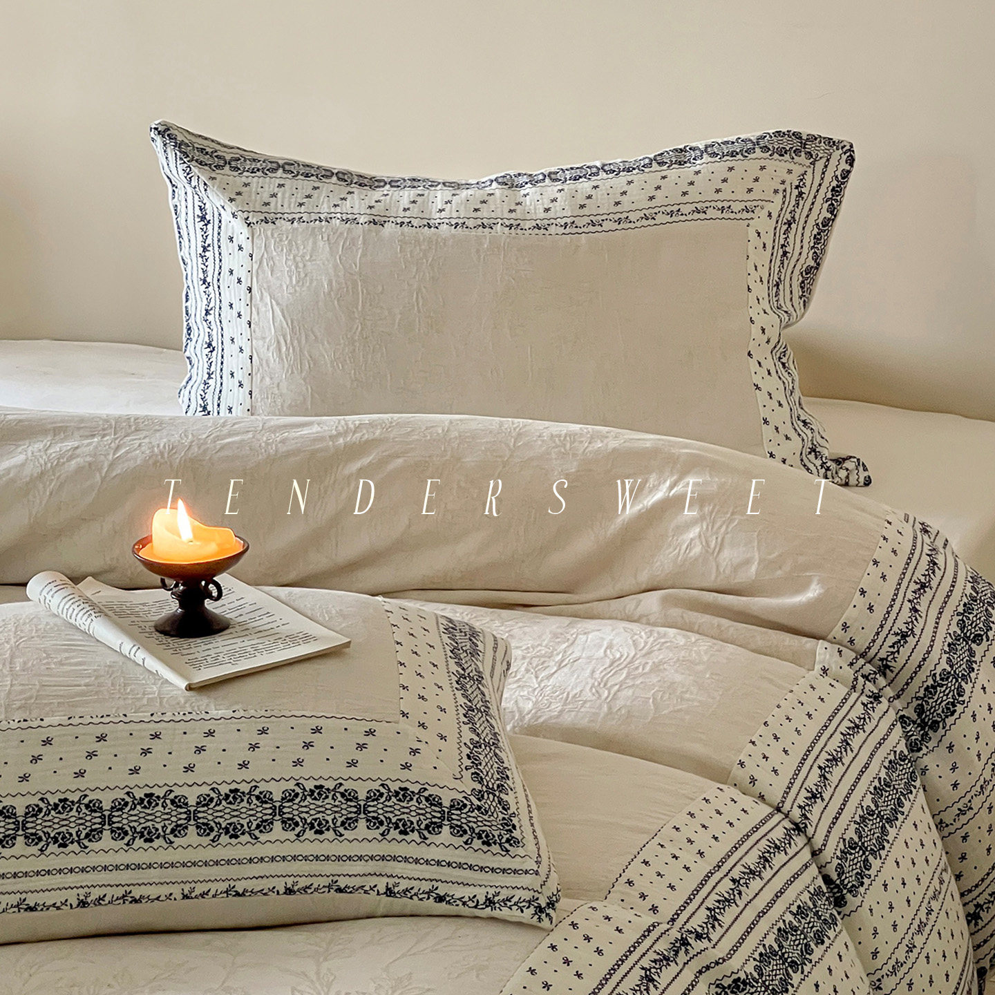 Retro|法式复古棉麻四件套高端提花拼角被套亲肤轻奢夏季床上用品