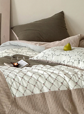 Tender| 法式复古全棉双层纱四件套纯棉拼接提花床笠秋冬床上用品