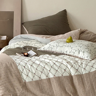 Tender 复古全棉双层纱四件套纯棉拼接提花床笠秋冬床上用品 法式