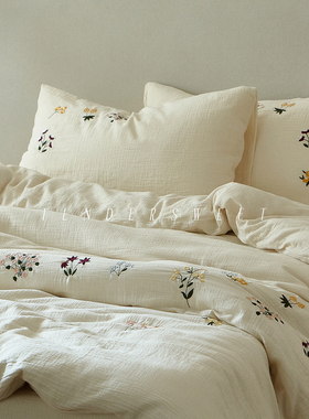 Tender| 法式少女全棉双层纱刺绣四件套纯棉被套四季简约床上用品