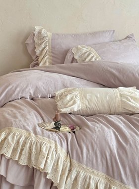 Tender| 法式少女秋冬季保暖全棉磨毛四件套纯棉提花公主床上用品