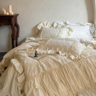 Tender 少女全棉色织水洗棉四件套纯棉床裙浪漫花边床上用品 法式