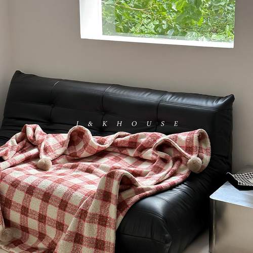 四季通用羊卷妮圈绒英伦格子毛毯