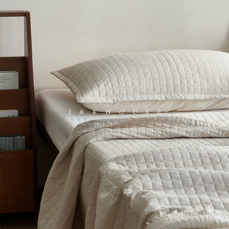 日式简约棉麻床盖三件套