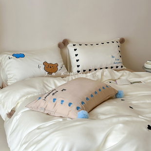 Lovely 被套床上用品 卡通可爱天丝四件套小熊刺绣床笠儿童春夏季