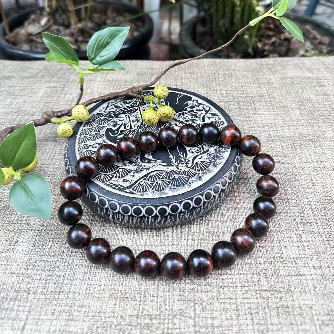 大红酸枝同料1.5×23颗佛珠手串手链交趾黄檀手链工艺品收藏礼品