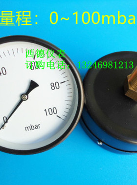 100MM轴向0－100MBAR压力表，0－100毫巴压力表，螺牙1/2