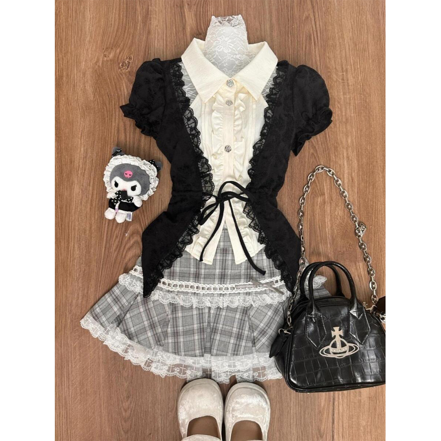 暗黑辣妹芭蕾风魔女黑色短裙套装