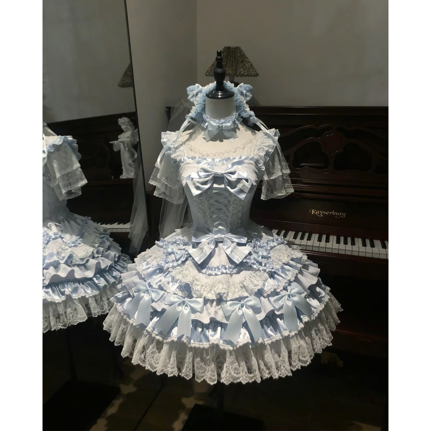 蓝色芭蕾风doll感可爱lolita裙