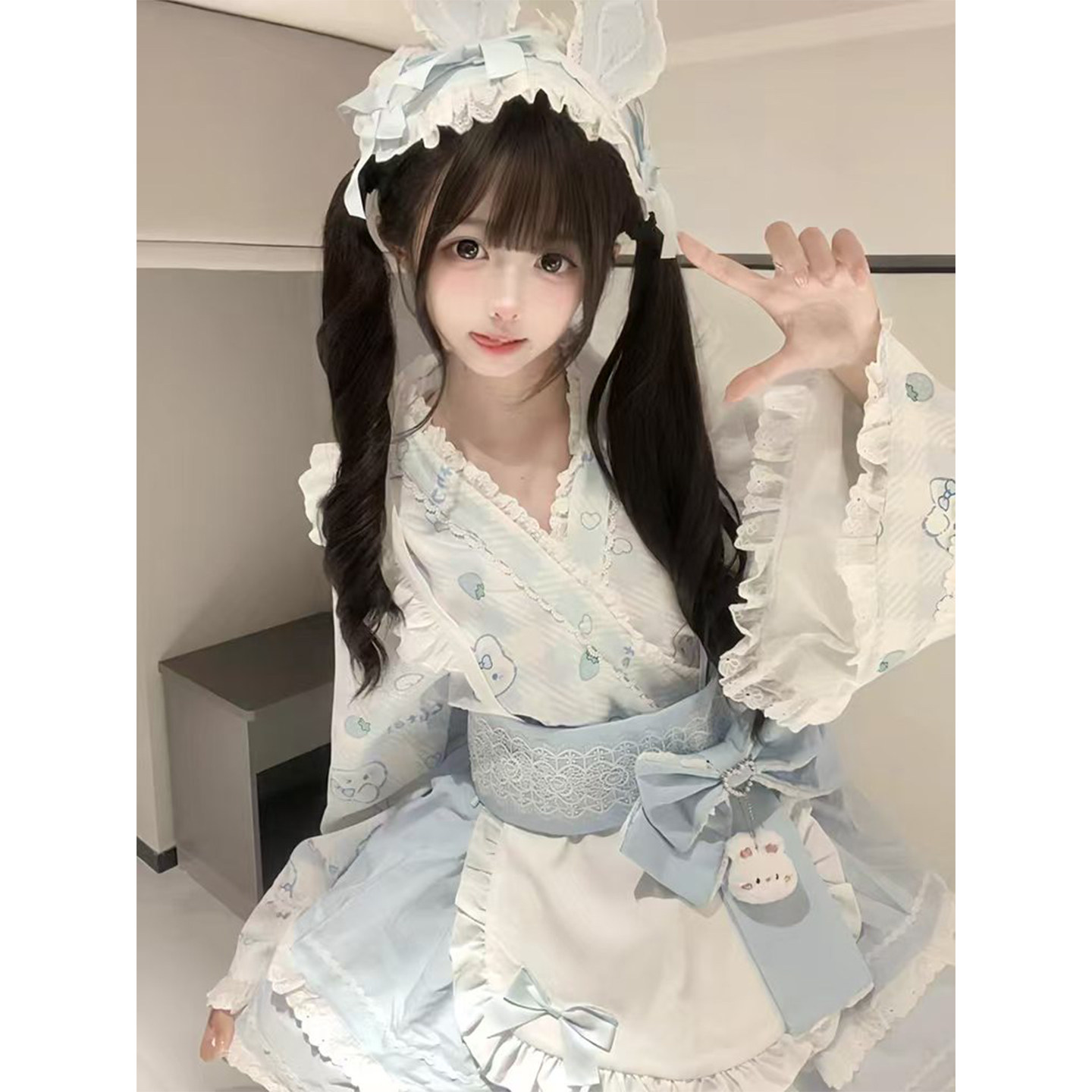 蓝色和风Lolita裙套装洛丽塔女仆