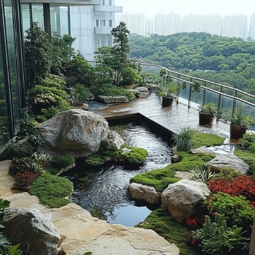 成都庭院花园鱼池 楼顶阳台生态溪流鱼池 锦鲤鱼池 各种尽寸定做