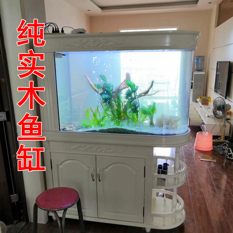 全实木客厅屏风底柜子弹头底滤鞋柜鱼缸欧式中式实木水族箱可定制