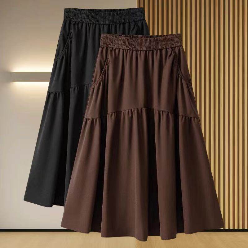 口袋半身裙女中长款夏季高腰A字裙2025新款时尚气质宽松显瘦裙子
