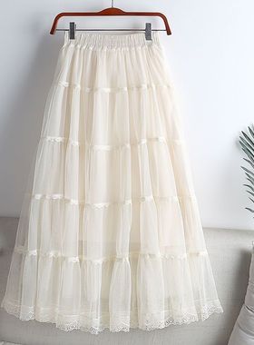 蕾丝甜美蛋糕裙女2024年春夏新款松紧腰显瘦a字拼接半身裙子