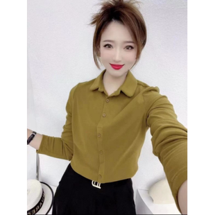 polo领双面德绒长袖 磨毛加绒保暖上衣 加厚衬衣女秋冬新款 打底衫