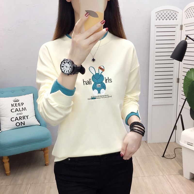 2024新款春装无帽女士卫衣大码宽松春秋薄款圆领t恤上衣服女装潮图片