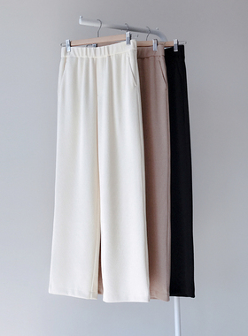 简约好搭 松紧腰抽条纹理 垂顺型直筒休闲长裤女春新款K1307