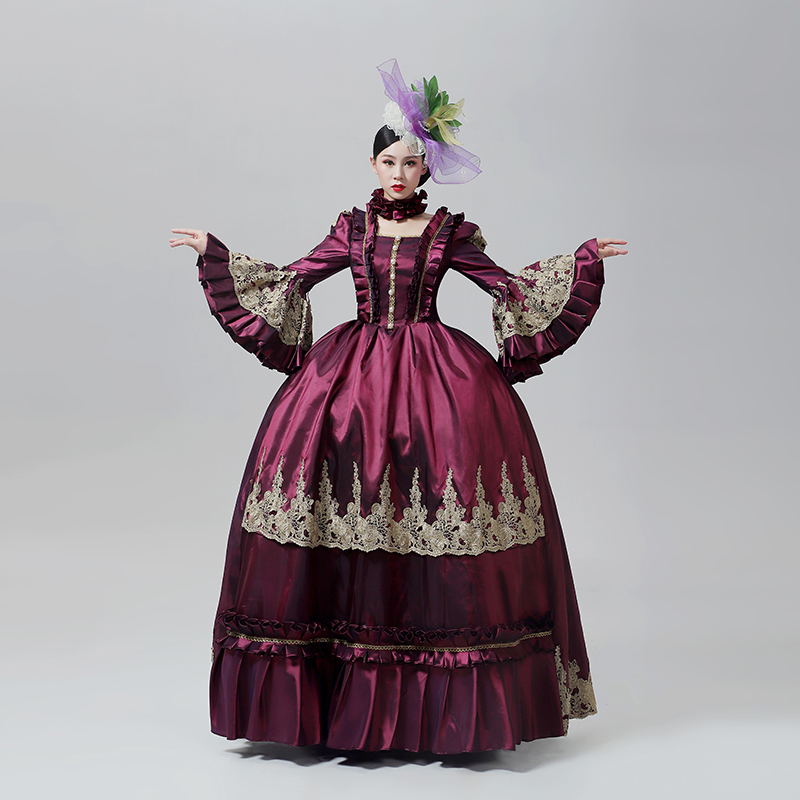 新款欧式宫廷裙中世纪晚礼服舞台装洛可可演出长裙话剧影楼写真
