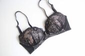 出口日本黑色蕾丝无钢圈中厚杯小码 包邮 小罩杯小胸性感文胸65AA