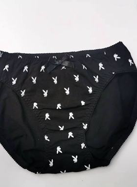 满5条包邮日系满印兔兔黑色简约青年全棉女内裤中腰三角内裤