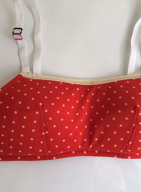 少女文胸抹胸无钢圈学生文胸薄棉红色小波点70A70B75A