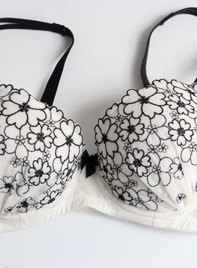 包邮日系白色全蕾丝刺绣有钢圈可拆卸肩带薄款性感文胸75D