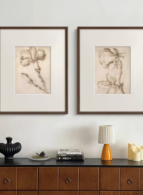《棕线花绘》法式中古风客厅花卉装饰画餐厅玄关卧室床头复古挂画