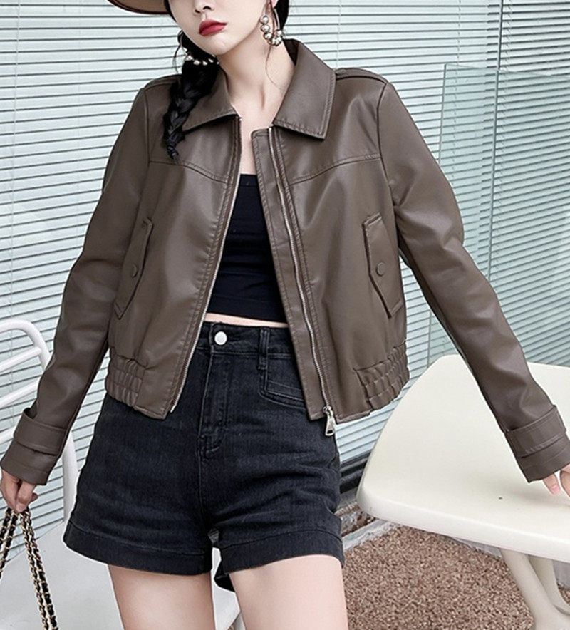 皮衣外套女2022年秋冬新款韩版长袖皮夹克修身显瘦短款机车服潮