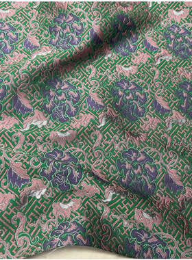 秋冬绿色交织人丝提花布国风上衣旗袍短裤连衣裙马夹棉袄服装面料