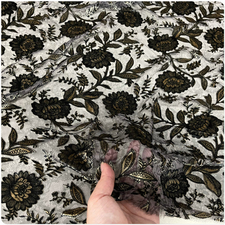 镂空底布烂花桑蚕丝服装面料棉绒