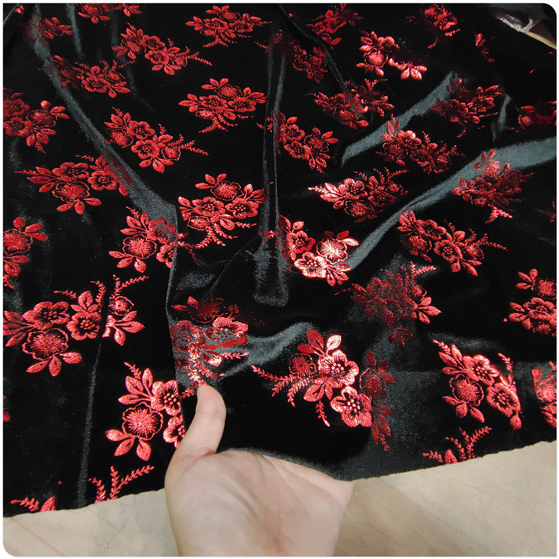 春秋冬新款高档弹力烫金金丝绒布料旗袍连衣裙套装衣服面料2