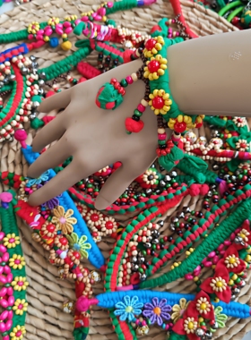 中式布手链表演用布艺手链蔗疤痕饰品手工制作民族风手镯铃铛串珠