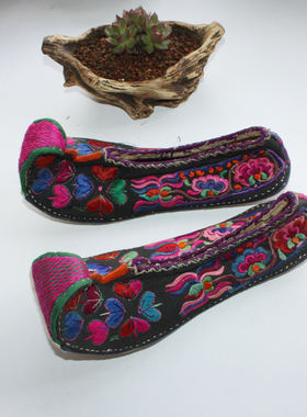 卷头老绣宫廷鞋千层底民族风绣花鞋纯手工收藏刺绣鞋新36码真品