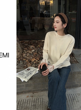 MISS RUILI 定制 新款韩系简约温柔拼接蕾丝边内搭打底衫F1381