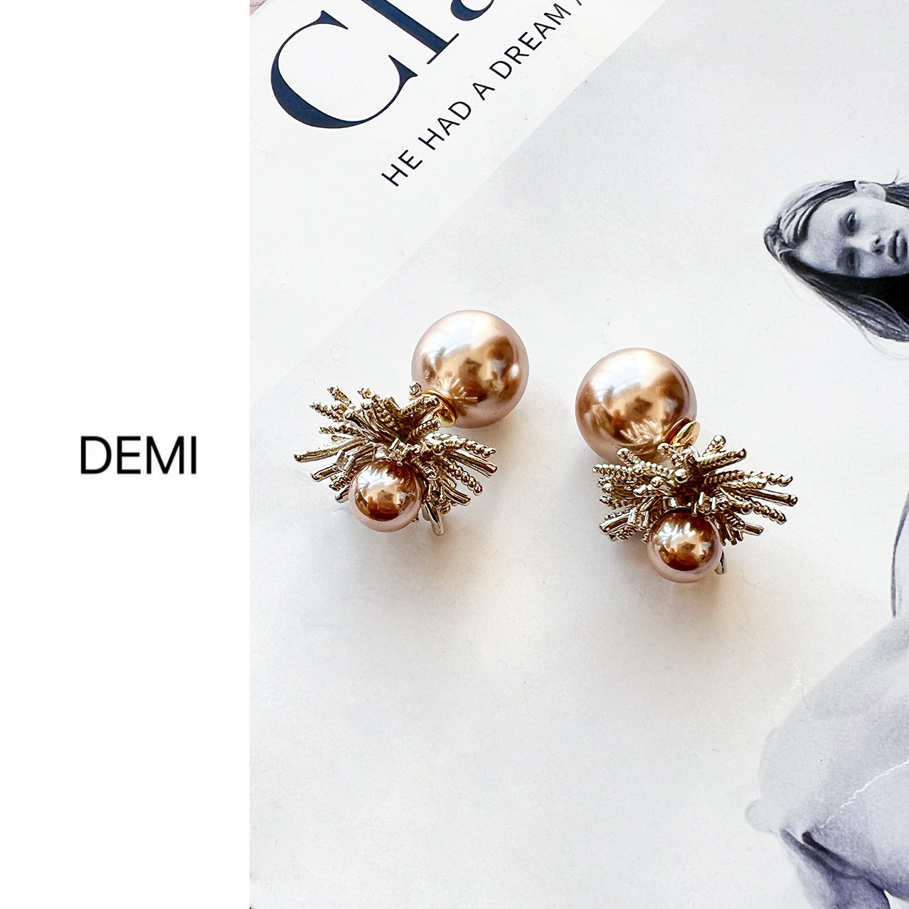 MISS RUILI 定制  法式精致独特气质烟花珍珠耳钉F1479