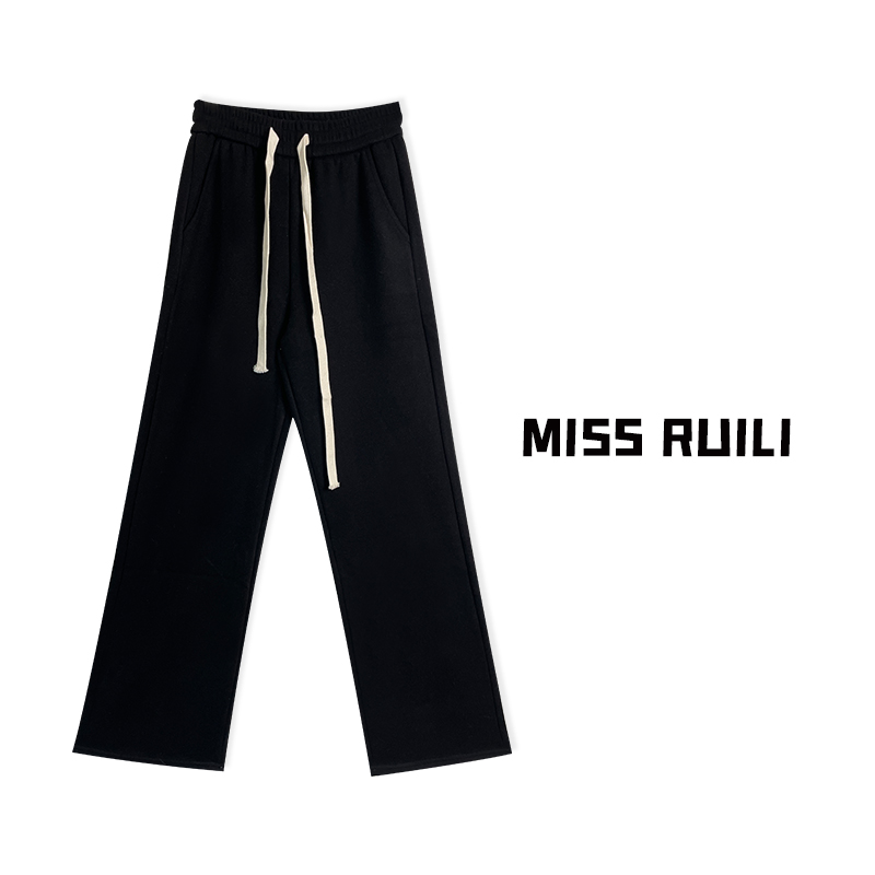 MISS RUILI定制 韩版高腰阔腿显瘦抽绳松紧加绒休闲裤A6366
