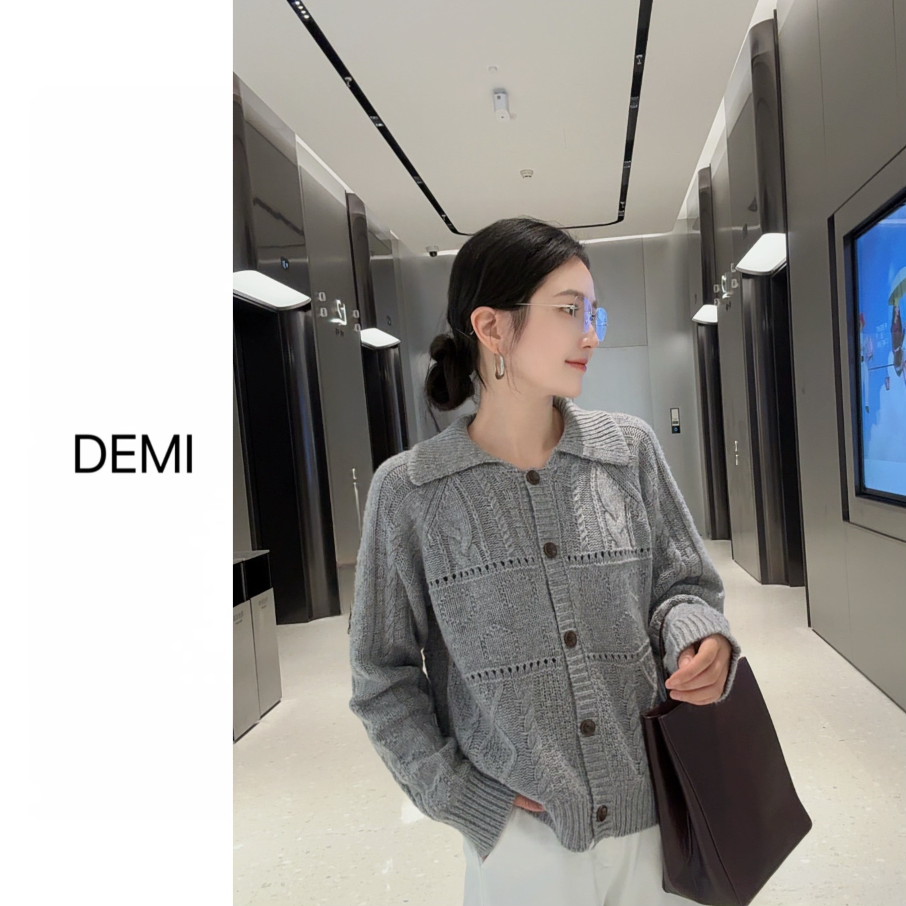 MISS RUILI 定制 新款高级感短款毛衣宽松显瘦翻领针织上衣F1291