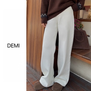 复古简约口袋高腰显瘦加厚绒直筒裤 定制韩版 女F1371 RUILI MISS